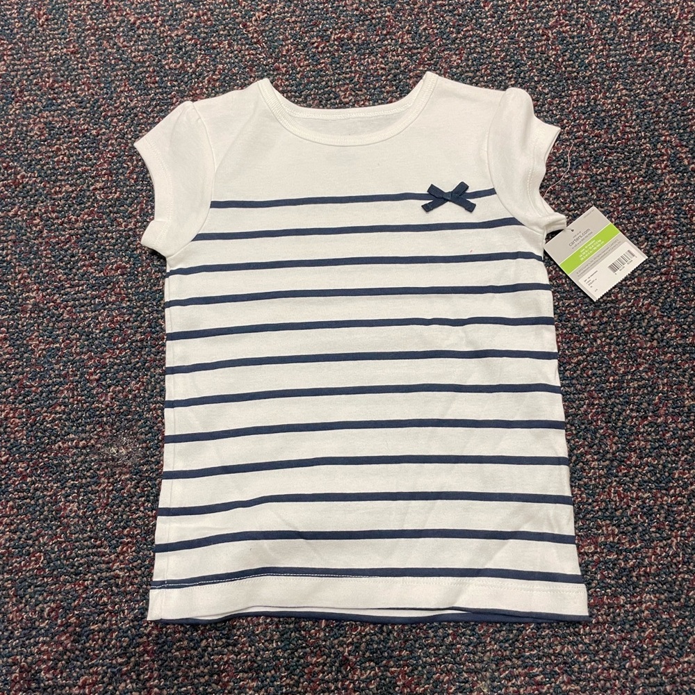 Carter's White Short-Sleeve Tee with Navy Stripes and Bow